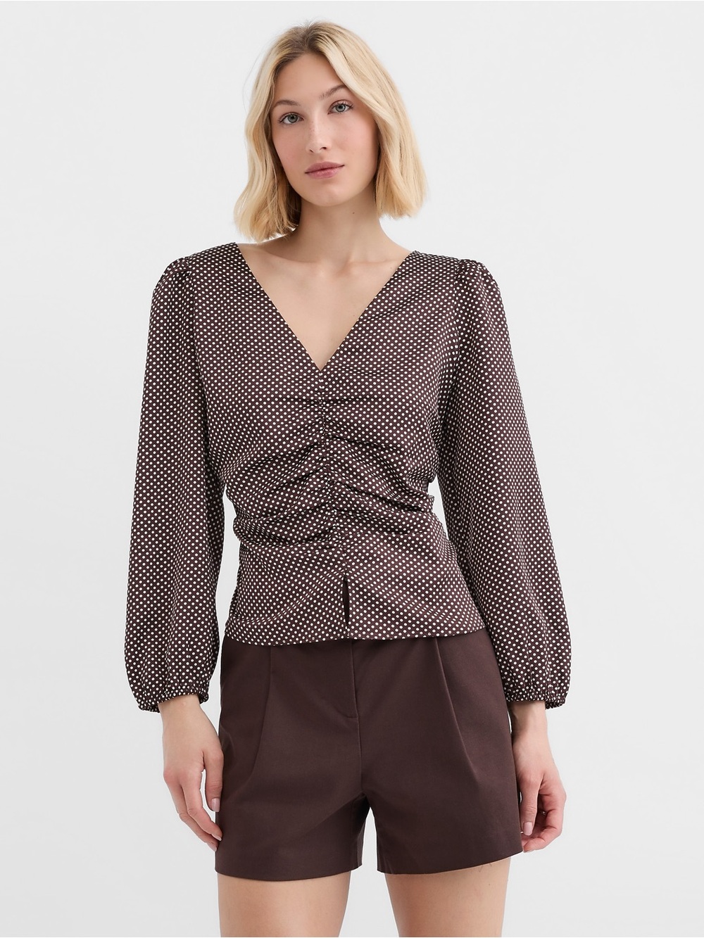 Loft Pindot Ruched Blouse